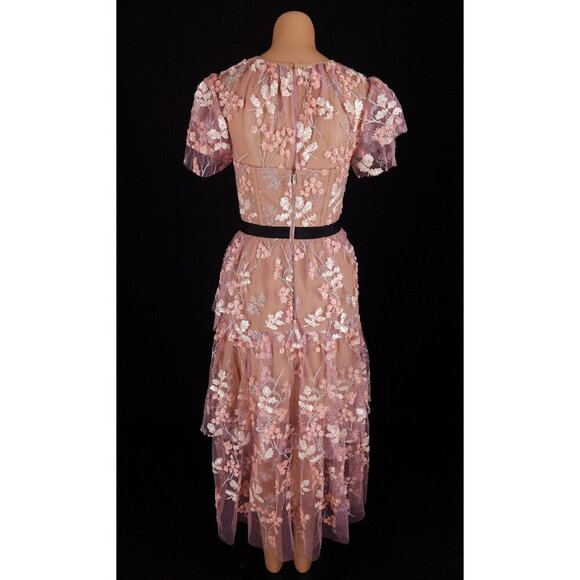 Self-Portrait Lace And Sequin Floral Midi Dress Size US 4 Pink $550 - Picture 9 of 16